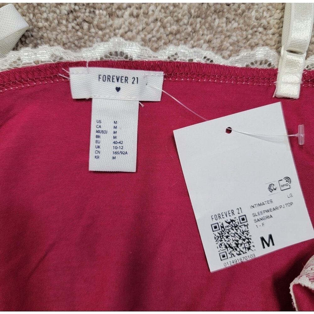 NWT Y2K Indie Layering Coquette Forever 21 Lace Trim Cami Tank Sz M Sangria Red - Picture 2 of 9